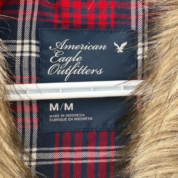 American Eagle Faux Fur Vest Plaid Lined Sleeveless Jacket M/M - Picture 2 of 2